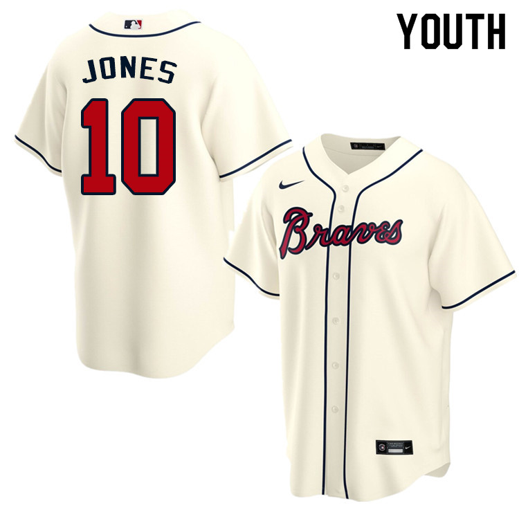 Nike Youth #10 Chipper Jones Atlanta Braves Baseball Jerseys Sale-Cream